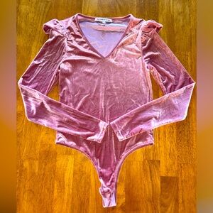 Celebrity Pink V-Neck Velvet Ruffled Long Sleeve Bodysuit